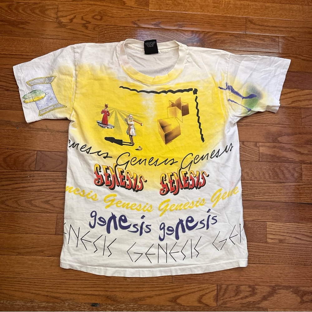 Vintage 1992 GENESIS Rock Concert Tour AOP Print Art Band T Shirt Size L RARE